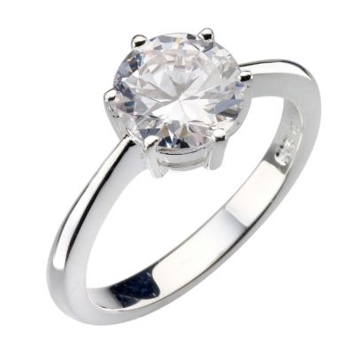 Sterling Silver Round Cubic Zirconia Solitaire Ring - Size P