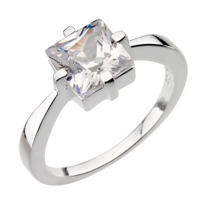 Sterling Silver Princess Cut Cubic Zirconia Solitaire Ring - Size P - Product number 8001065