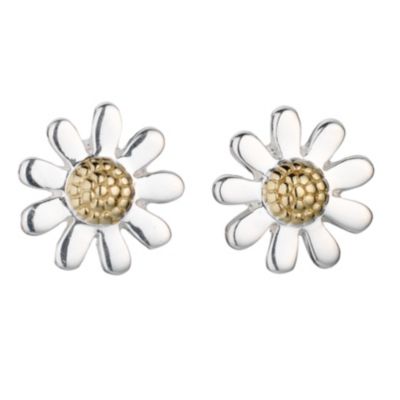 H Samuel Sterling Silver Gold-Plated Daisy Stud Earrings