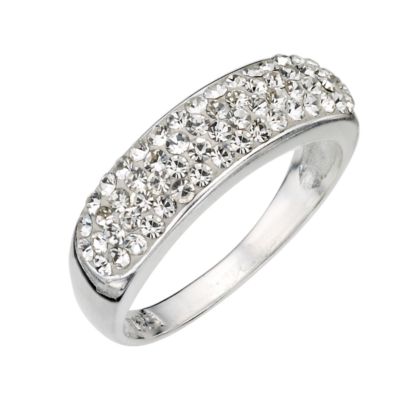 sterling Silver Crystal Set Ring - Size N