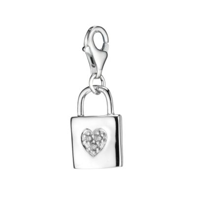 sterling Silver Cubic Zirconia Set Lock Charm