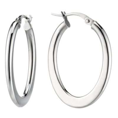 9ct white gold flat oval creole earrings