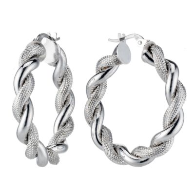9ct white gold twist creole earrings