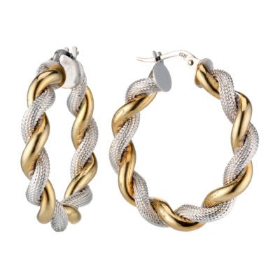 9ct gold two colour twist creole earrings