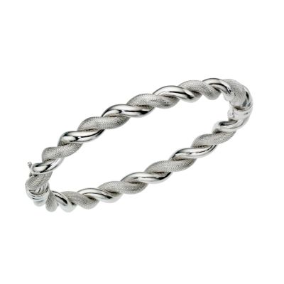 9ct white gold textured twist hinged bangle