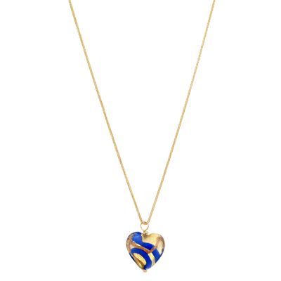 9ct yellow gold blue murano glass heart pendant