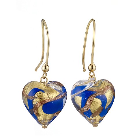 9ct gold blue Murano glass heart shaped drop