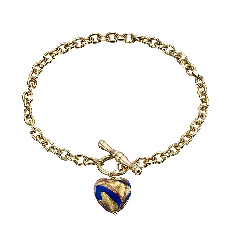 and blue Murano glass heart T-bar