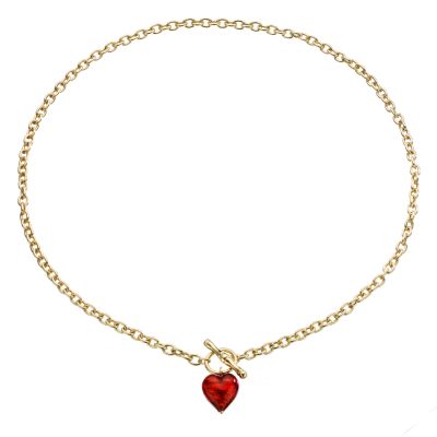 9ct gold and red Murano glass heart T-bar necklace