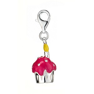 sterling Silver and Enamel Cupcake Charm