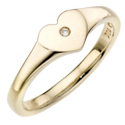 9ct yellow gold diamond child's heart ring - Size J