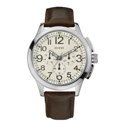 Guess Men's Brown Leather Strap Watch - Product number 8002630
