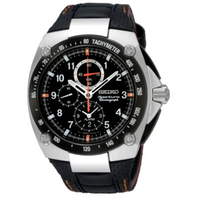 Seiko Sportura men's black dial chronograph strap watch - Product number 8003440