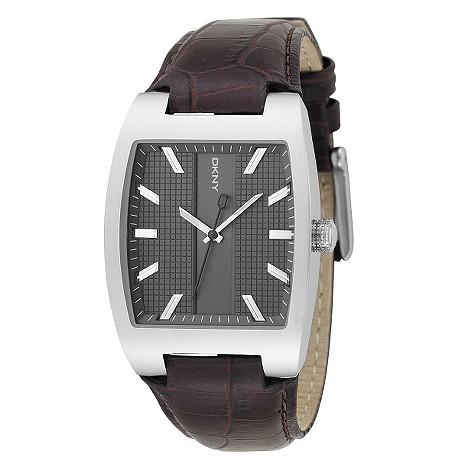 dkny mens brown leather strap watch