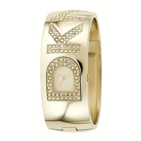 ladies gold-plated stone set bracelet watch