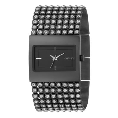 ladies black stone set cuff watch