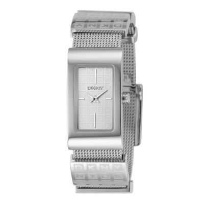 dkny ladies mesh fastener logo watch