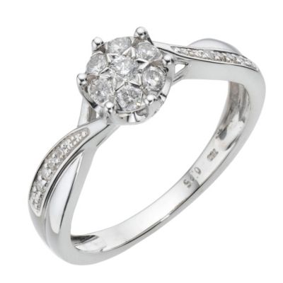 18ct white gold quarter carat diamond cluster ring