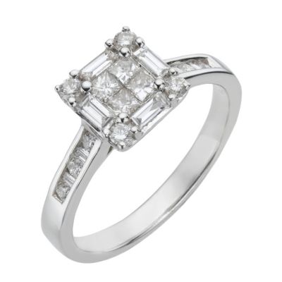 18ct white gold three quarter carat diamond cluster ring
