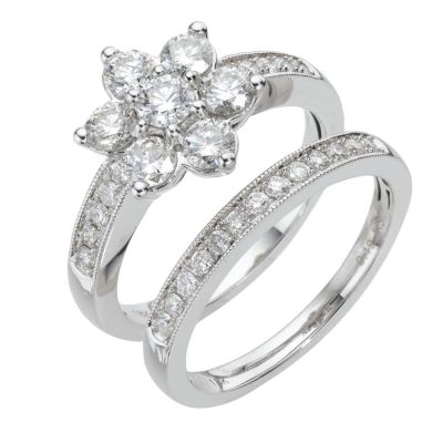 18ct white gold 1.5 carat diamonds daisy bridal set