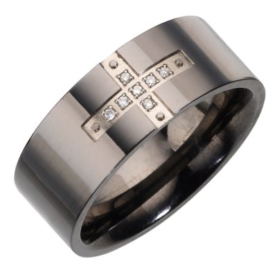 Black Titanium Diamond Cross Ring - Product number 8010269