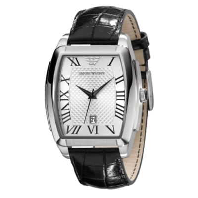 Emporio Armani men&39s black leather strap watch