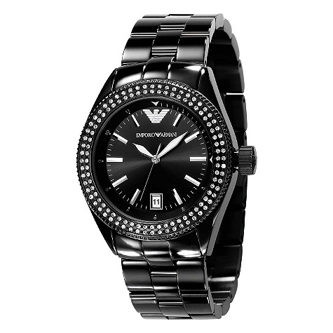 emporio Armani ladies black stone set watch