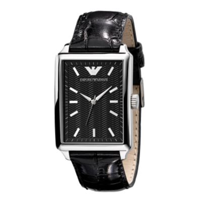 emporio Armani black leather strap watch