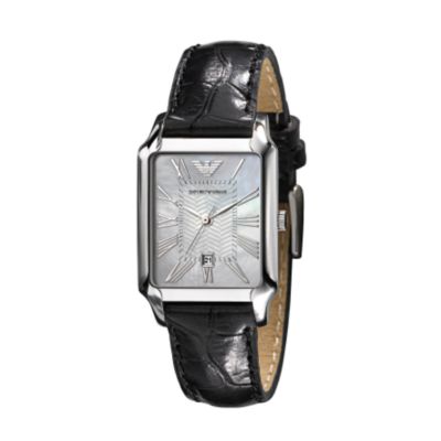 Armani ladies black leather strap watch