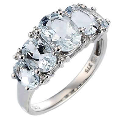 9ct white gold diamond and aquamarine five stone ring