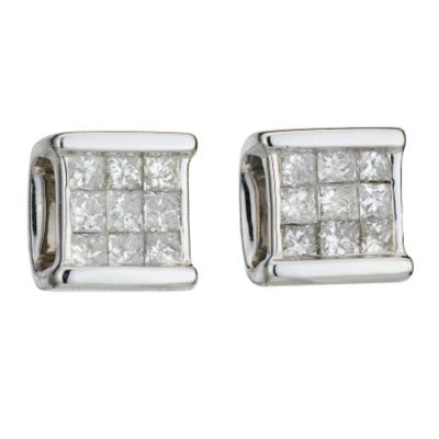 9ct white gold fifth carat diamond square stud earrings - Product number 8017573