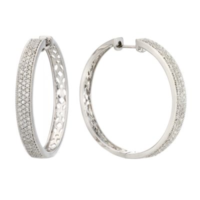 9ct white gold three quarter carat diamond pave set hoop earrings - Product number 8017794