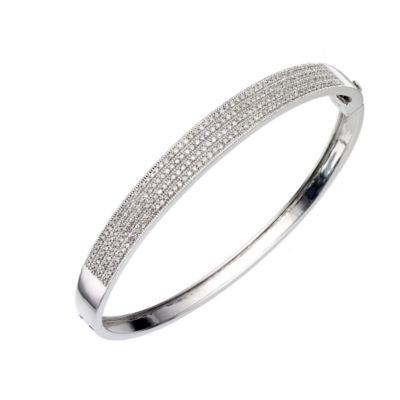 9ct white gold one carat diamond pave set bangle