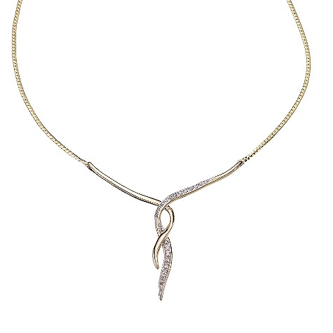 9ct gold diamond set swirl necklace
