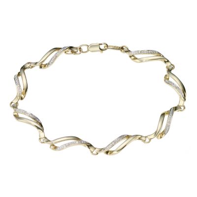 9ct gold diamond set wave link bracelet