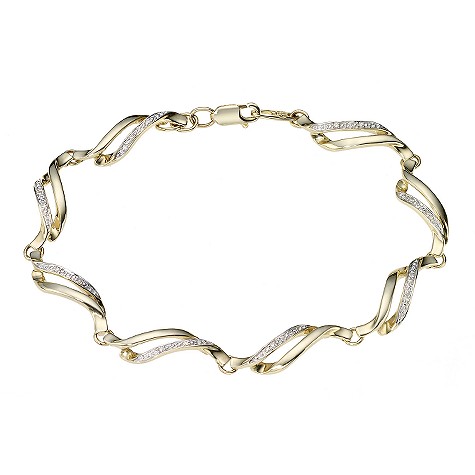 9ct gold diamond set wave link bracelet