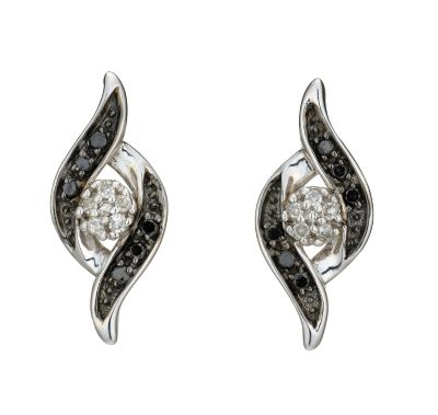 9ct White Gold Black and White Diamond Twist Earrings