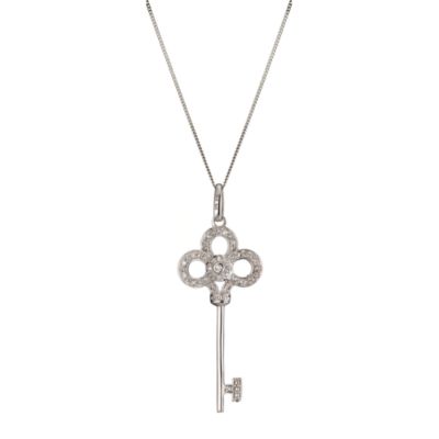 9ct white gold diamond key pendant - Product number 8018030