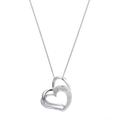 9ct white gold diamond intertwined hearts pendant