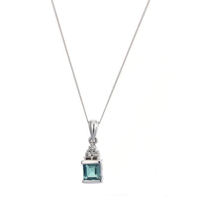 9ct white gold created emerald diamond pendant