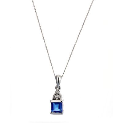 9ct white gold created sapphire diamond pendant