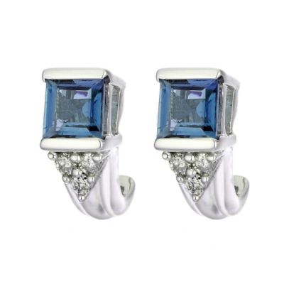 9ct white gold created sapphire and diamond earrings