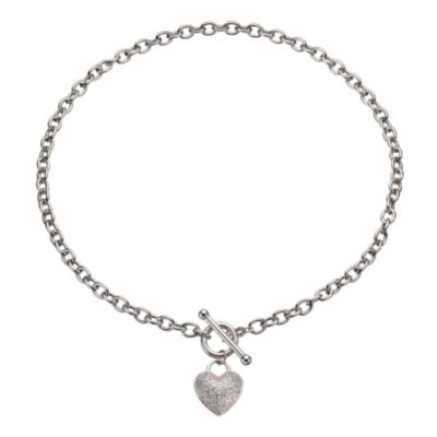 9ct white gold half carat diamond heart T-bar necklace