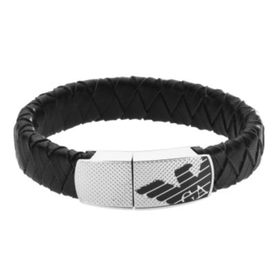 Emporio Armani black leather logo bracelet - Product number 8022038