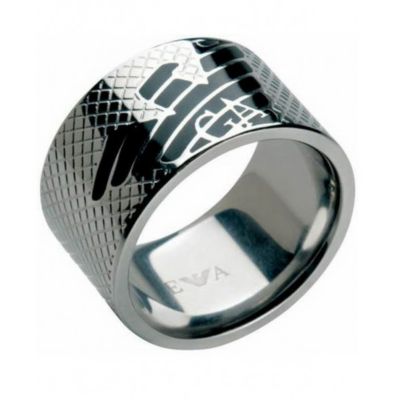 Emporio Armani men's stainless steel black logo ring - Product number 8022062