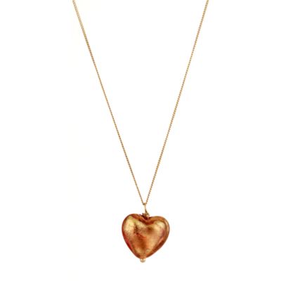 9ct Yellow Gold Orange Murano Glass Heart Pendant