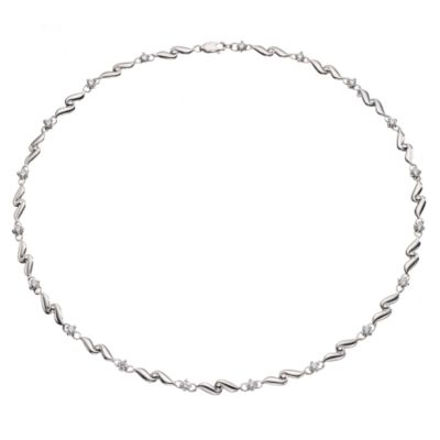 9ct White Gold Cubic Zirconia Wave Necklace