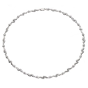 9ct White Gold Cubic Zirconia Wave Necklace