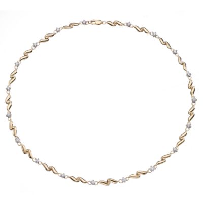 9ct Yellow Gold Cubic Zirconia Wave Necklace