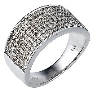 9ct White Gold Half Men's Pave Diamond Ring - Product number 8027986